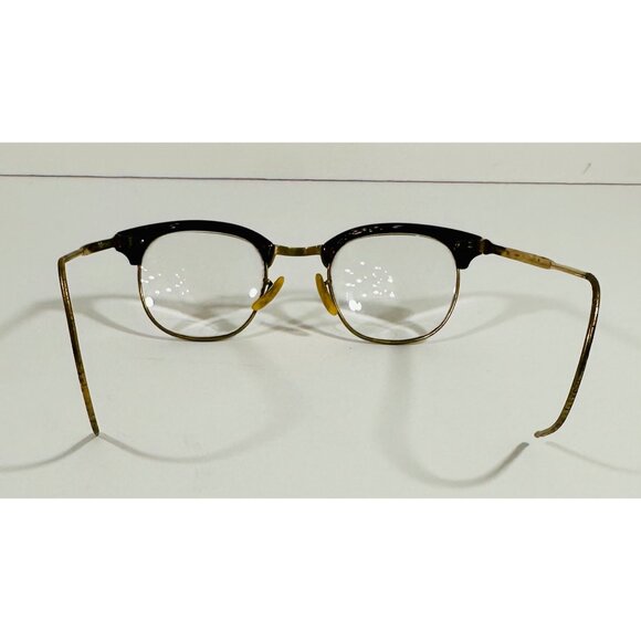 Shuron Vintage Mens Hornrim Glasses Gold Metal Frame Tortoise Trim Leather Case - Picture 8 of 16